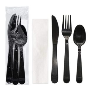 Kit Couverts Jetables Noirs avec Serviette – 4 Pièces
